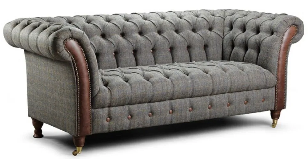 Casa Padrino canapé 2 places Chesterfield de luxe gris / marron foncé 200 x 95 x H. 85 cm - Canapé de salon avec cuir véritable - Meubles de Salon Chesterfield Jetzt Kaufen