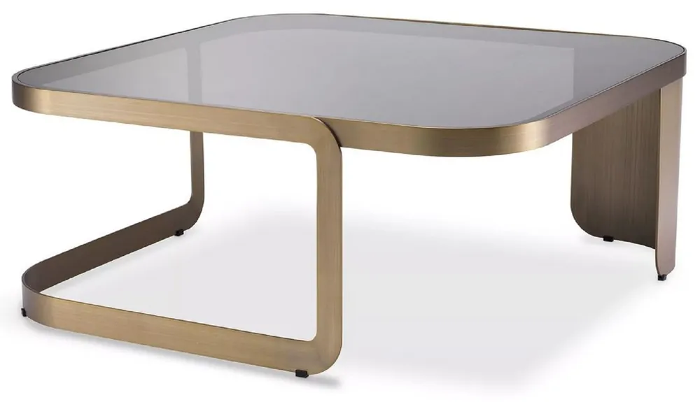 Casa Padrino table basse de luxe laiton / gris 90,5 x 90,5 x H. 38,5 cm - Table de salon en inox avec plateau en verre - Meuble de Salon - Mobilier de Luxe Beliebt