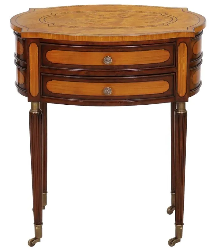 Casa Padrino table de chevet Art Nouveau de luxe marron clair / marron foncé - Table de chevet élégante en bois massif avec 2 tiroirs et roulettes - Mobilier de Chambre Baroque & Art Nouveau Preisknaller