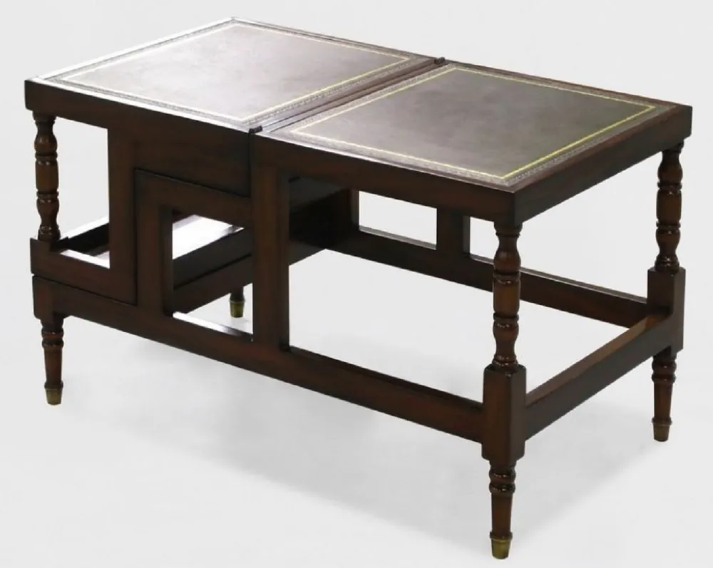 Casa Padrino table basse Art Nouveau de luxe marron foncé / vert / or - Escalier de bibliothèque en bois massif dépliable avec cuir véritable - Meuble de Salon Art Nouveau - Noble & Magnifique Bestpreis