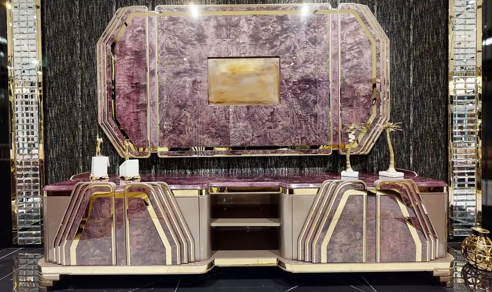 Casa Padrino armoire TV Art Déco de luxe violet / gris / or - Magnifique buffet de salon avec mur de fond TV - Meuble de Salon Art Déco - Collection de Luxe Beliebt
