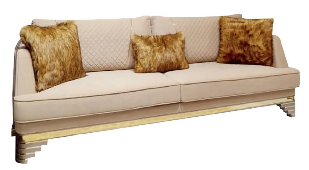 Wochenendangebot Casa Padrino canapé Art Déco de luxe beige / violet / gris / or - Canapé de salon noble avec aspect marbre - Mobilier de Salon et d'Hôtel Art Déco de Luxe