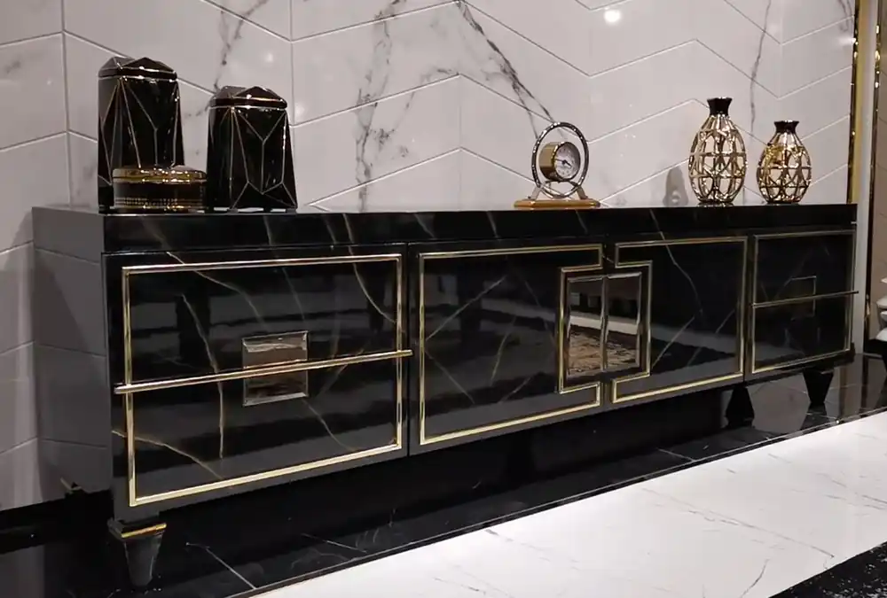 Angebot Casa Padrino armoire TV Art Déco de luxe noir / or - Buffet en bois massif fabriqué à la main - Mobilier de Salon et d'Hôtel Art Déco de Luxe