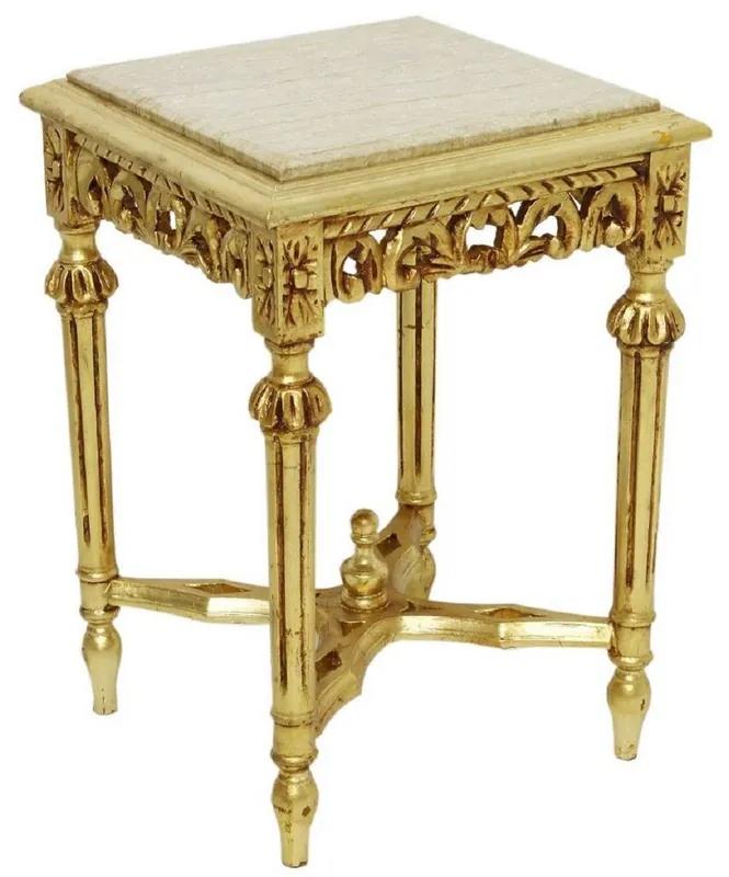 Sichere Zahlung Casa Padrino table d'appoint baroque or / crème - Magnifique table en bois massif avec plateau en marbre - Mobilier de salon baroque