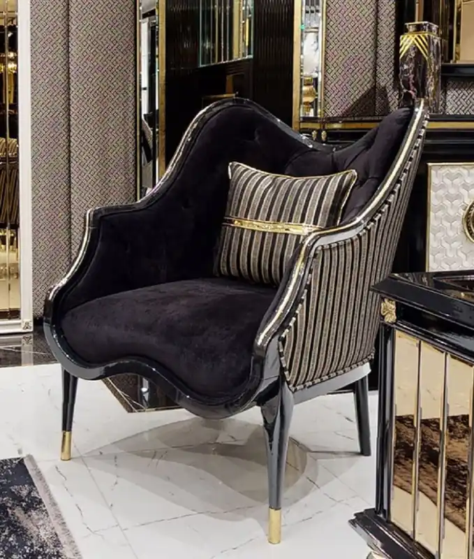 Expressversand Casa Padrino Fauteuil de Salon Art Déco de Luxe Noir / Or - Mobilier de Salon & Hôtel Art Déco - Collection de Luxe