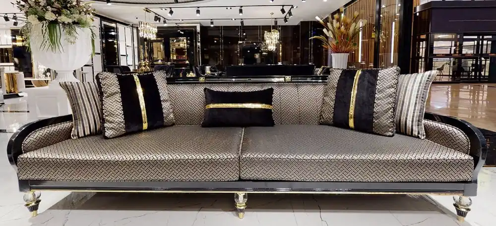 Casa Padrino canapé Art Déco de luxe or / crème / noir / or - Mobilier de Salon & Hôtel Art Déco - Collection de Luxe Neu Im Sortiment