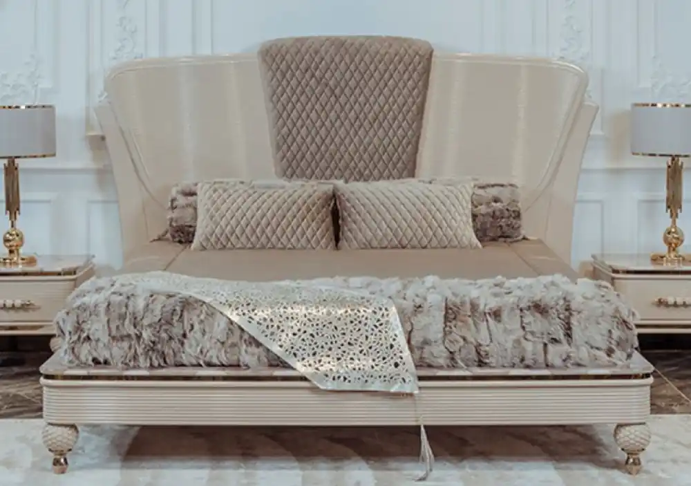 Beliebt Casa Padrino lit double Art Déco de luxe beige / gris / or - Lit en bois massif noble avec tête de lit - Mobilier de Chambre et d'Hôtel Art Déco - Collection de Luxe