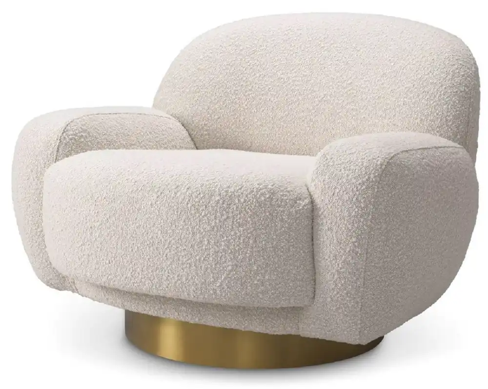 Casa Padrino fauteuil pivotant de luxe crème / laiton 95 x 90 x H. 70 cm - Fauteuil de salon moderne - Meuble de salon de luxe Preis Gesenkt