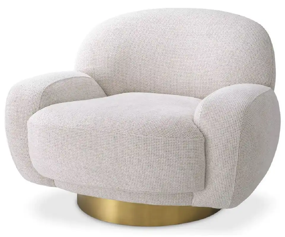 Casa Padrino fauteuil pivotant de luxe blanc / laiton 95 x 90 x H. 70 cm - Fauteuil de salon moderne - Meuble de salon de luxe Sofort Bestellen