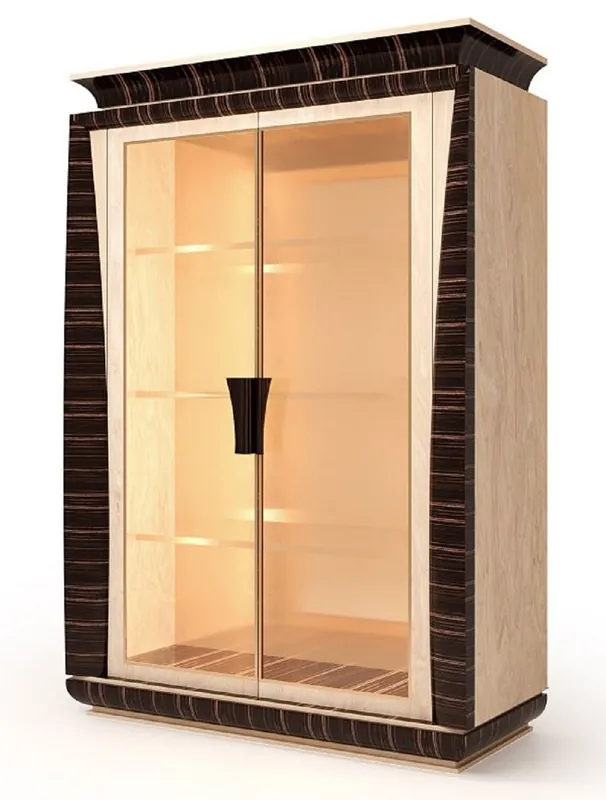 Sonderaktion Casa Padrino armoire vitrine de luxe naturel / marron foncé 139 x 61 x H. 205 cm - Vitrine en bois massif avec 2 portes vitrées - Mobilier de Salon - Mobilier d'Hôtel - Fabriqué en Italie