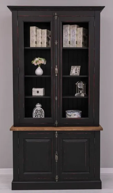 Casa Padrino armoire style campagnard noir / rouge / marron 120 x 50 x H. 228 cm - Vitrine en bois massif - Meuble style campagne en bois massif Neuheit