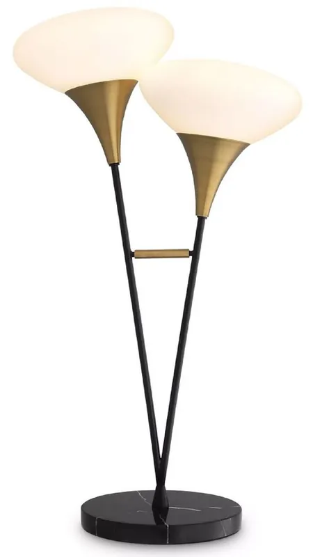Markenprodukt Casa Padrino lampe de table double de luxe laiton antique / noir / blanc 50 x 28 x H. 87 cm - Lampe de bureau avec socle en marbre - Collection de Luxe