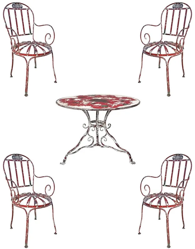 Casa Padrino ensemble de Jardin Art Nouveau en fer forgé rouge antique / blanc - 1 Table de Jardin & & 4 Chaises de Jardin avec Accoudoirs - Mobilier de Gastronomie & Jardin Baroque & Art Nouveau Jetzt Kaufen