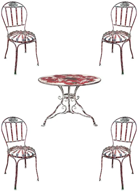 Casa Padrino ensemble de Jardin Art Nouveau en fer forgé rouge antique / blanc - 1 Table de Jardin & & 4 Chaises de Jardin - Mobilier de Jardin & Gastronomie Baroque & Art Nouveau Neue Kollektion