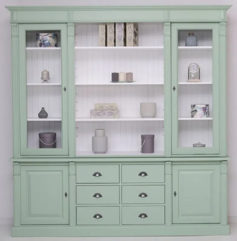 Casa Padrino armoire de salle à manger de style campagnard vert clair / blanc 223 x 51 x H. 228 cm - Armoire en bois massif - Armoire de cuisine - Meuble de salle à manger de style campagnard Online Kaufen