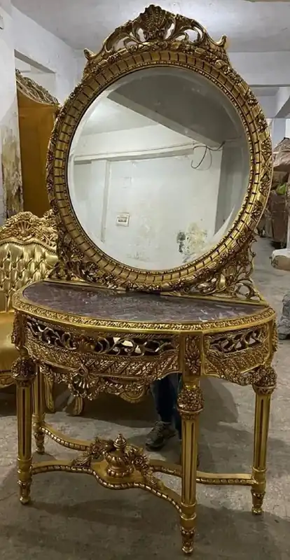 Casa Padrino console miroir baroque avec dessus en marbre or / gris - Magnifique console baroque avec miroir - Meuble baroque fait main Sofort Bestellen