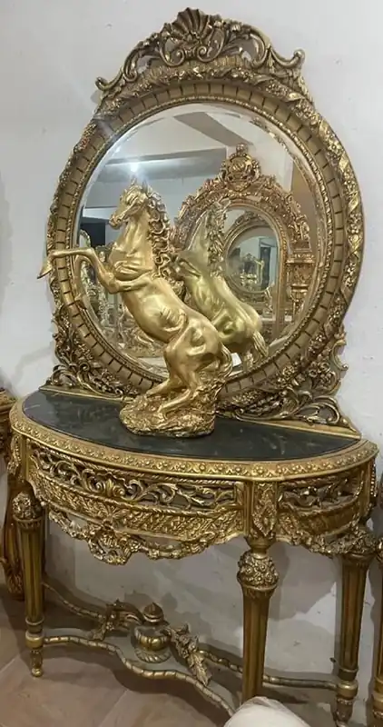 Casa Padrino console miroir baroque avec dessus en marbre or / noir - Magnifique console baroque avec miroir - Meuble baroque fait main Nur Heute