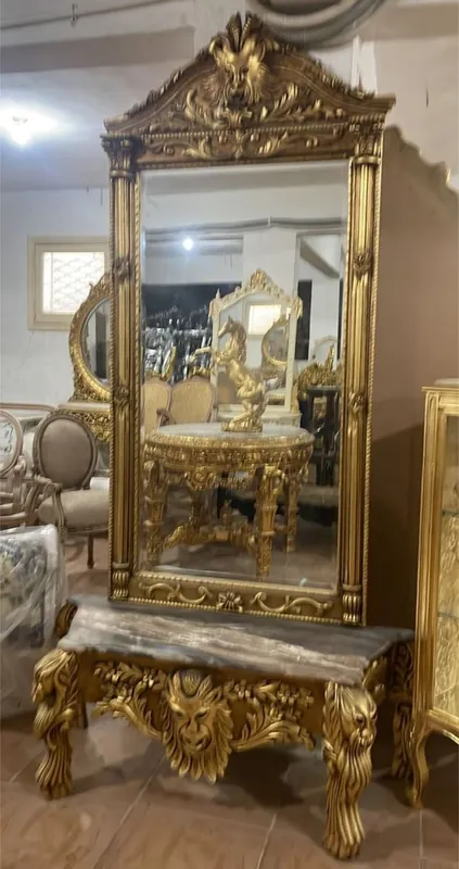Jetzt Bestellen Casa Padrino console miroir baroque avec dessus en marbre or / gris - Console baroque avec miroir - Meuble Baroque - Noble & Magnifique