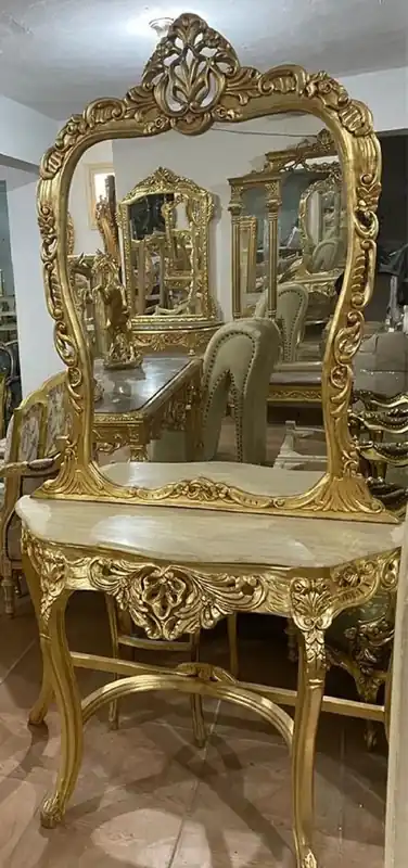 Finale Aktion Casa Padrino console miroir baroque avec dessus en marbre or / crème - Console baroque fait main avec miroir - Meuble Baroque - Noble & Magnifique