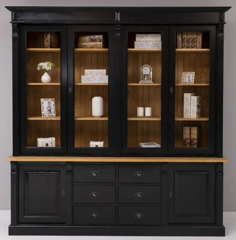 Casa Padrino armoire en bois massif de style campagnard noir / naturelle 223 x 51 x H. 228 cm - Armoire à livres - Armoire d'étagère - Meuble style campagne en bois massif Top-Seller