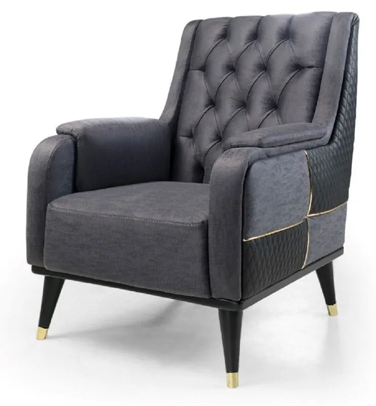 Neu Im Sortiment Casa Padrino fauteuil luxe gris / noir / or 82 x 89 x H. 91 cm - Fauteuil de salon moderne - Meuble de salon