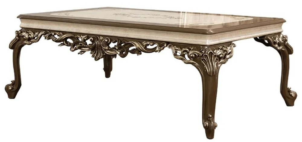 Casa Padrino table basse baroque de luxe marron / crème / or - Table de salon en bois massif fait main - Meuble de salon baroque - Noble & Magnifique Zertifiziert