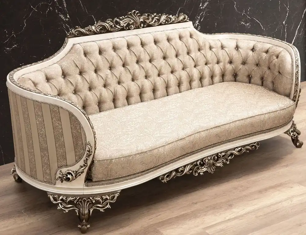 Casa Padrino canapé baroque de luxe beige / crème / marron / or - Magnifique canapé de salon avec motif élégant - Mobilier de salon baroque Garantierte Lieferung