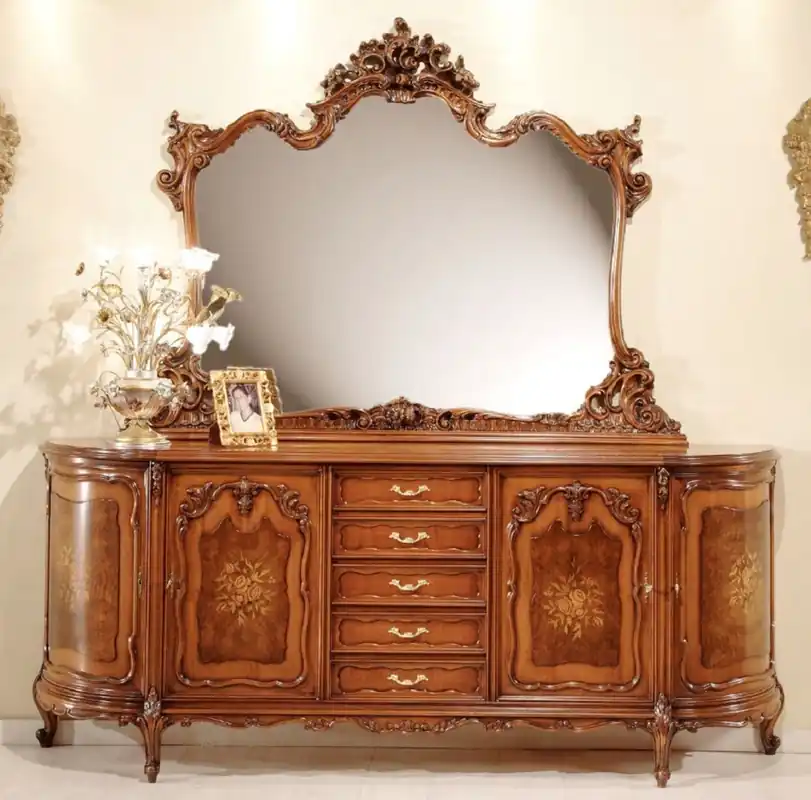 Casa Padrino buffet baroque de luxe avec miroir marron - Magnifique meuble en bois massif avec miroir mural - Mobilier d'Hôtel Baroque Fait Main - Qualité de Luxe - Fabriqué en Italie Solange Der Vorrat Reicht