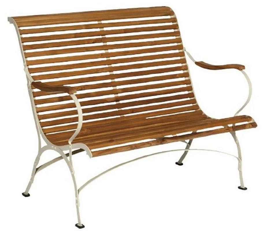 Casa Padrino banc de jardin Art Nouveau de luxe marron / crème 107 x 80 x H. 91 cm - Banc de jardin & terrasse avec dossier et accoudoirs - Mobilier de Jardin & Terrasse Art Nouveau Heißes Angebot