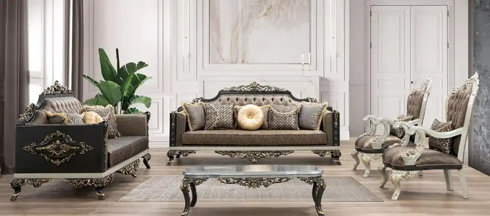 Casa Padrino ensemble de salon baroque de luxe - 2 Canapés & 2 Fauteuils & 1 Table Basse - Mobilier de salon baroque fait main - Noble & Magnifique Direkt Vom Hersteller