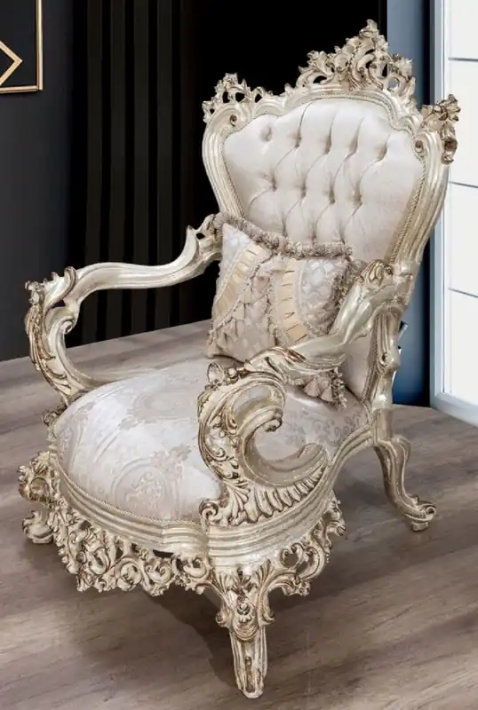Casa Padrino fauteuil baroque de luxe crème / beige / or antique - Magnifique fauteuil de salon avec motif élégant - Mobilier de salon baroque Markenware