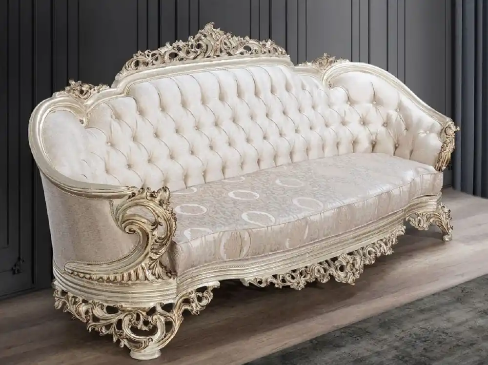 Casa Padrino canapé baroque de luxe crème / beige / or antique - Magnifique canapé de salon avec motif élégant - Mobilier de salon baroque Geprüft