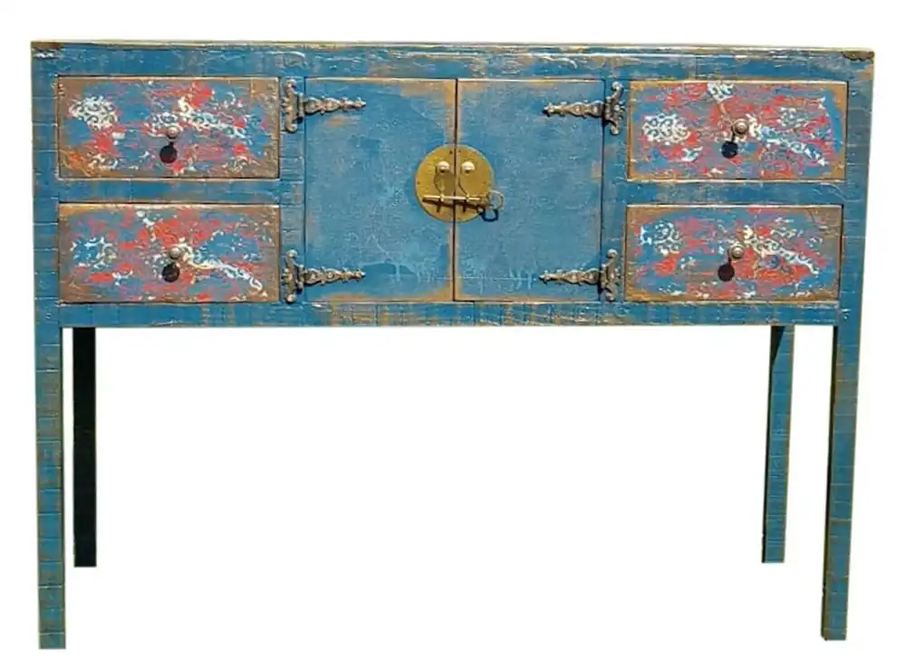 Casa Padrino commode de style campagnard de luxe en bois massif avec 2 portes et 4 tiroirs bleu antique - Armoire de style campagnard fabriqués à la main Kracherpreis