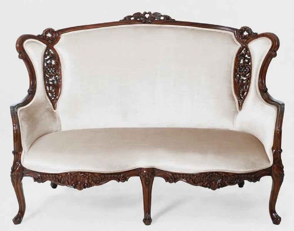 Preiswert Casa Padrino canapé baroque de luxe blanc / marron - Magnifique canapé de style baroque de salon - Meuble de Salon & d'Hôtel Baroque - Noble & Magnifique