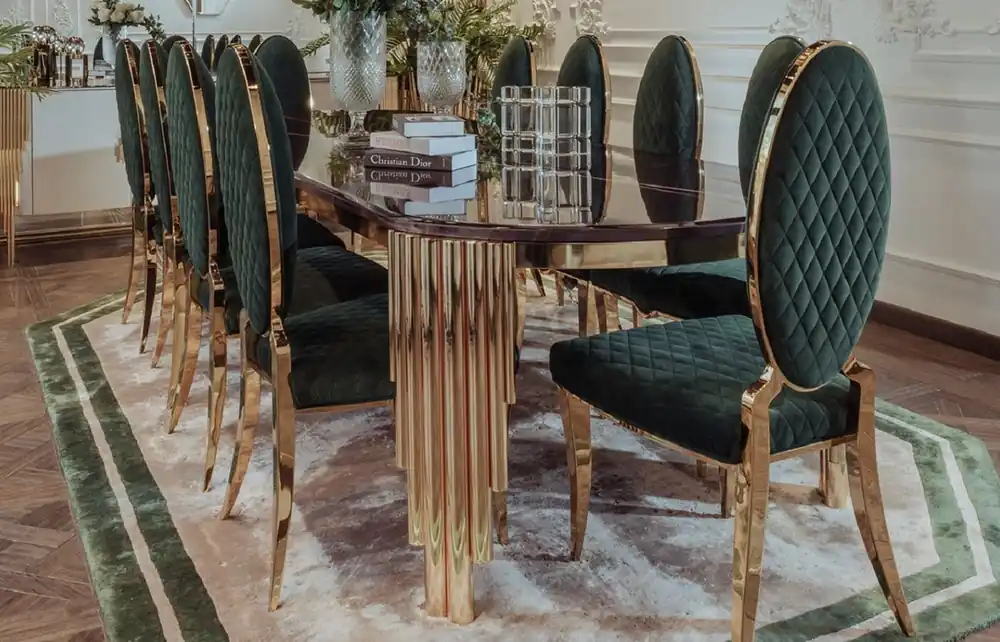 Bestpreis Casa Padrino ensemble de salle à manger de luxe noir / vert / or - 1 Table à Manger de Luxe et 10 Chaises de Salle à Manger de Luxe - Meubles de salle à manger - Qualité de Luxe
