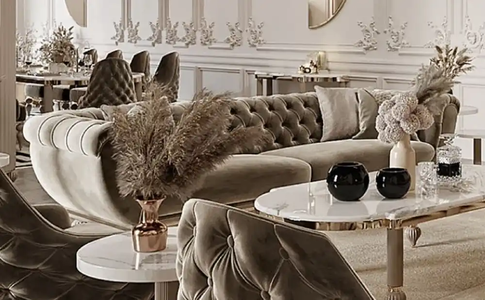 Preis Gesenkt Casa Padrino Canapé Art Déco Chesterfield de Luxe Gris / Or - Somptueux Canapé de Salon - Mobilier de Salon Art Déco