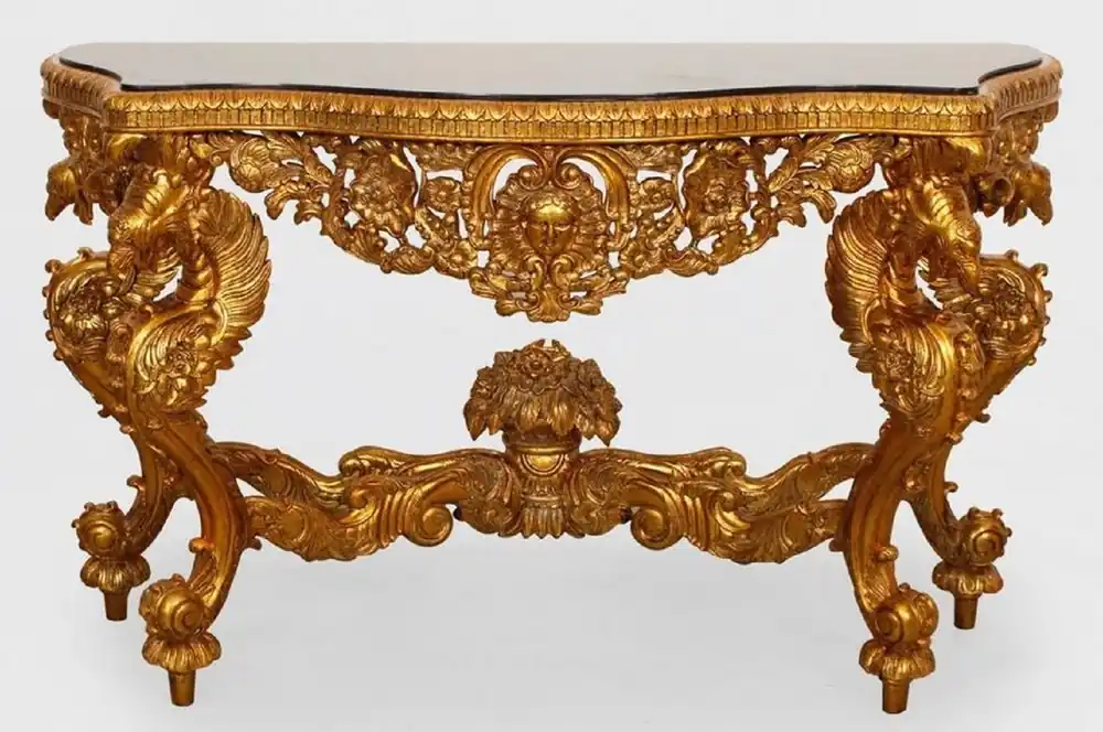 Casa Padrino console baroque de luxe or / noir - Table console en bois massif fait main avec des décorations élégantes et un plateau en marbre - Mobilier Baroque Knallerangebot