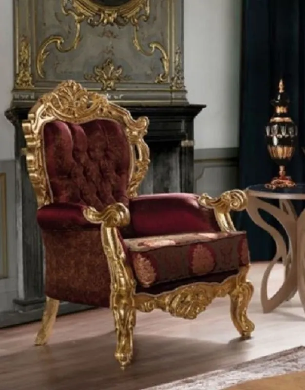 Heißes Angebot Casa Padrino fauteuil de salon baroque de luxe bordeaux rouge / or - Magnifique fauteuil avec motif élégant - Meuble de salon baroque fait main