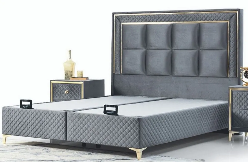 Direkt Vom Hersteller Casa Padrino lit double de luxe gris / or - Lit moderne en bois massif - Mobilier de Chambre et d'Hôtel Moderne - Collection de Luxe