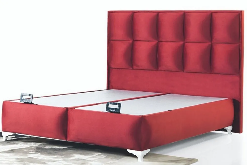 Neuheit Casa Padrino lit double de luxe bordeaux rouge / blanc - Lit moderne en bois massif - Mobilier de Chambre et d'Hôtel Moderne - Collection de Luxe
