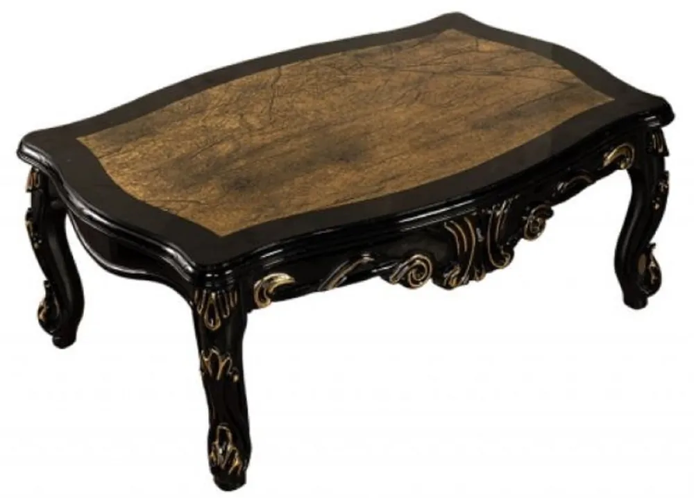 Casa Padrino table basse baroque de luxe noir / or - Table basse en bois massif de style baroque - Meuble de salon baroque - Noble & Magnifique Wochenendangebot