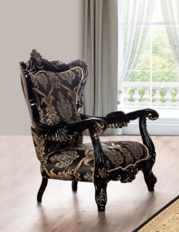 Casa Padrino fauteuil de salon baroque de luxe noir / or - Magnifique fauteuil avec motif élégant - Meuble de salon baroque fait main Mega-Angebot
