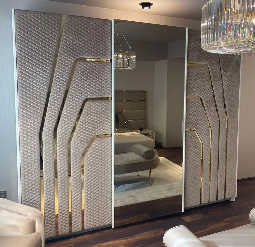 Casa Padrino armoire de chambre Art Déco de luxe gris / or 270 x H. 230 cm - Armoire avec 3 portes coulissantes - Mobilier de Chambre & d'Hôtel Art Déco - Collection de Luxe Expressversand