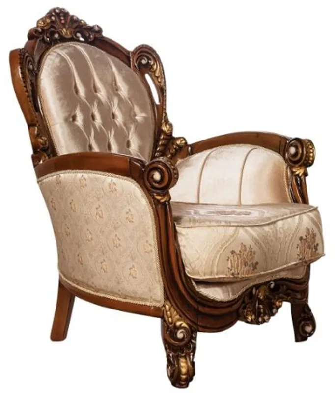 Casa Padrino fauteuil de salon baroque de luxe beige / marron / or - Magnifique fauteuil avec motif élégant - Meuble de salon baroque fait main Super-Preis