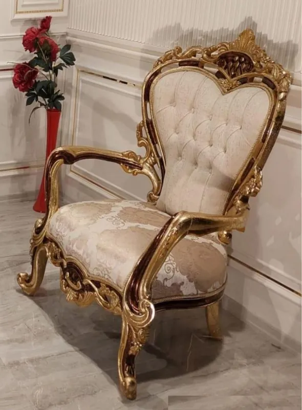 Mega-Angebot Casa Padrino fauteuil de salon baroque de luxe crème / marron / or - Magnifique fauteuil avec motif élégant - Meuble de salon baroque fait main