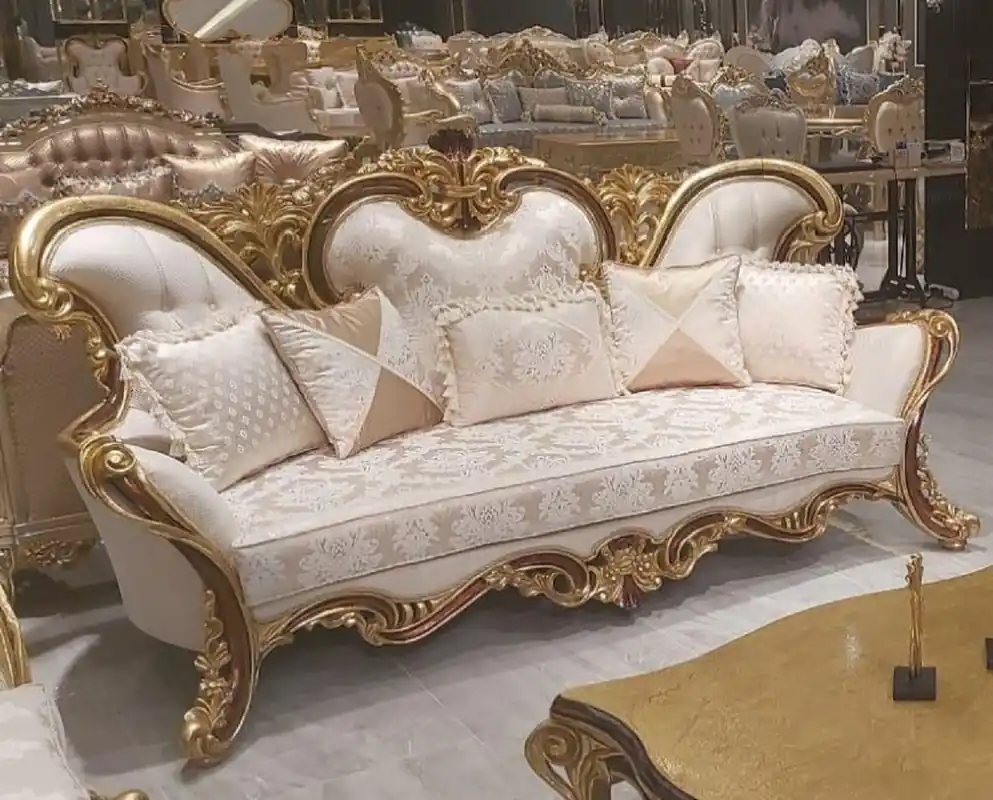 Schnäppchen Casa Padrino canapé baroque de luxe crème / marron / or - Magnifique canapé de salon avec motif - Meuble Baroque - Noble & Magnifique