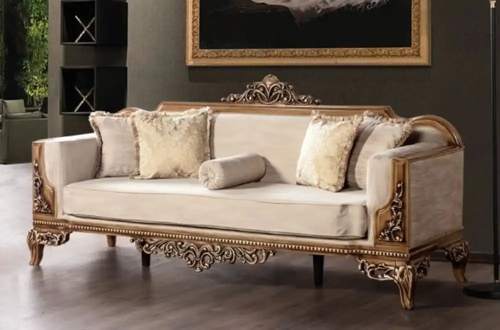 Casa Padrino canapé baroque de luxe gris / marron - Magnifique canapé de salon de style baroque - Meuble de salon baroque - Noble & Magnifique Schneller Versand