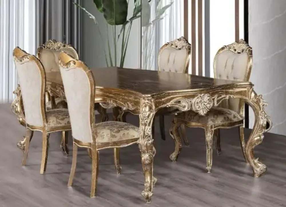 Markenprodukt Casa Padrino table à manger baroque de luxe or antique - Table de salle à manger en bois massif fait main de style baroque - Magnifique meuble de salle à manger baroque