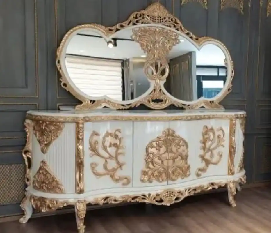 Sichere Zahlung Casa Padrino ensemble de meubles baroques de luxe blanc / or - 1 Buffet Baroque & 1 Miroir Mural Baroque - Mobilier Baroque - Noble & Magnifique