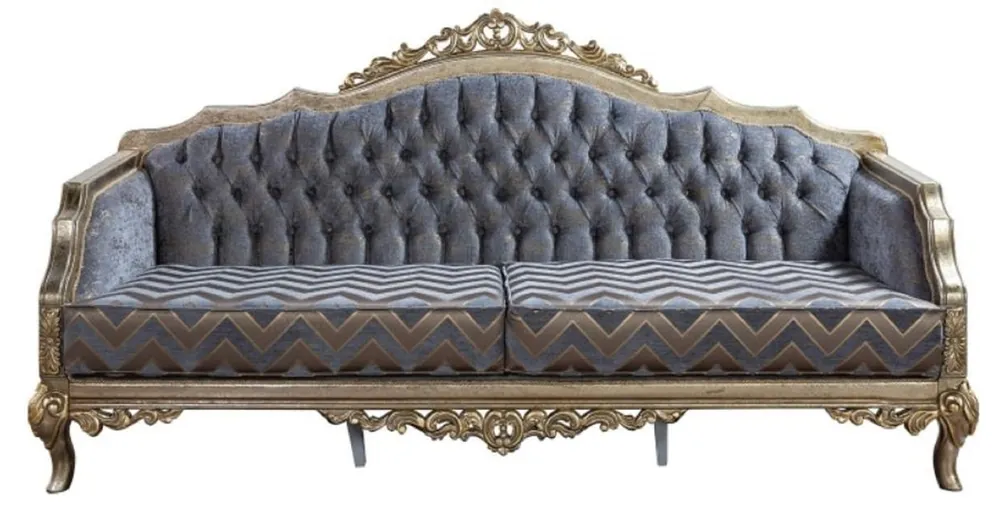 Letzte Chance Casa Padrino canapé baroque de luxe bleu / argent / or - Canapé de salon fait main de style baroque - Meuble de salon baroque - Noble & Magnifique